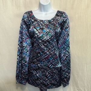 A-116 Unbranded PLUS SIZE 1X Colorful Long Sleeve‎ Pullover Blouse